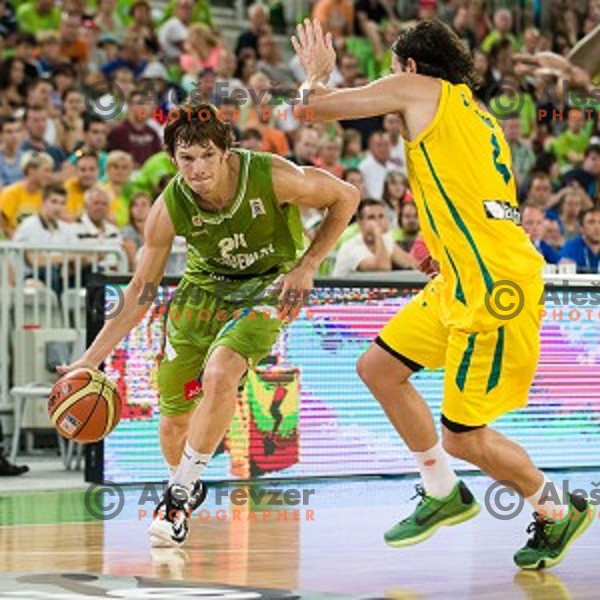 Jaka Klobucar in action during basketball match between Slovenia - Australia, Friendly match before Eurobasket 2015, Stozice, Ljubljana, 04.08.2015