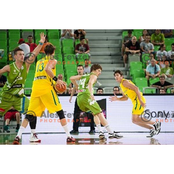 Alen Omic, Jaka Klobucar in action during basketball match between Slovenia - Australia, Friendly match before Eurobasket 2015, Stozice, Ljubljana, 04.08.2015