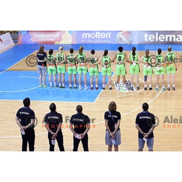 action during basketball match between Slovenia and Czech Republic for 5th place at U18 European Championship Women in Zlatorog Hall, Celje, Slovenia on August 9 , 2015