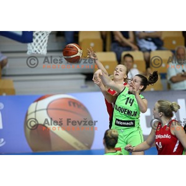 action during basketball match between Slovenia and Czech Republic for 5th place at U18 European Championship Women in Zlatorog Hall, Celje, Slovenia on August 9 , 2015