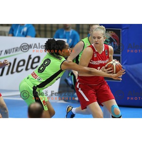 action during basketball match between Slovenia and Czech Republic for 5th place at U18 European Championship Women in Zlatorog Hall, Celje, Slovenia on August 9 , 2015