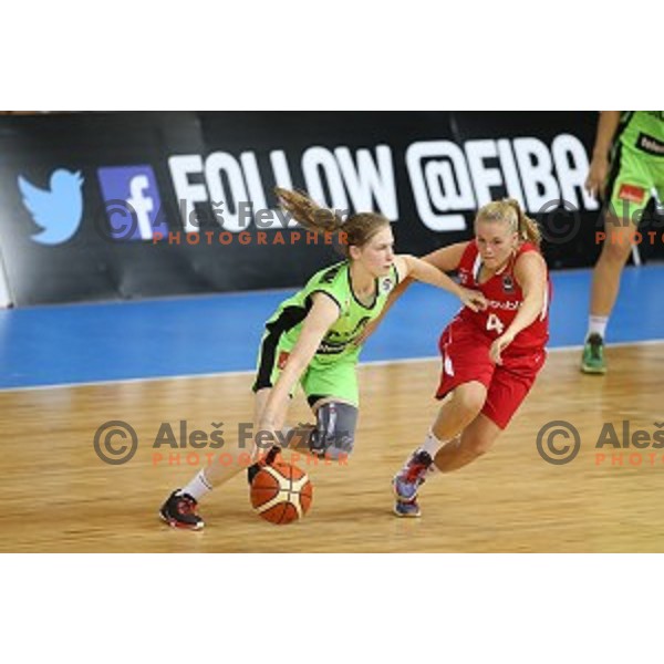 Alma Potocnik of Slovenia in action during basketball match between Slovenia and Czech Republic for 5th place at U18 European Championship Women in Zlatorog Hall, Celje, Slovenia on August 9 , 2015