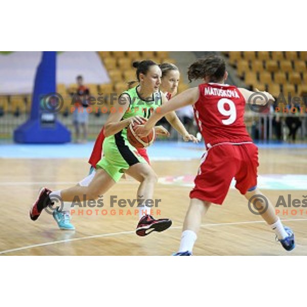action during basketball match between Slovenia and Czech Republic for 5th place at U18 European Championship Women in Zlatorog Hall, Celje, Slovenia on August 9 , 2015