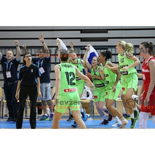 action during basketball match between Slovenia and Czech Republic for 5th place at U18 European Championship Women in Zlatorog Hall, Celje, Slovenia on August 9 , 2015