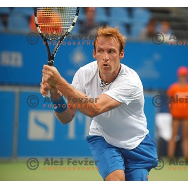 Grega Zemlja of Slovenia in action during first round men\'s singles at Tilia Slovenia Open, ATP Challenger in SRC Marina, Portoroz on August 11, 2015