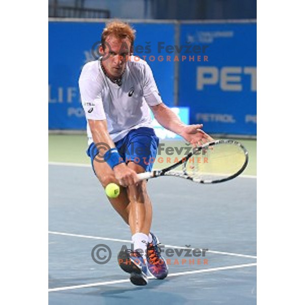 Grega Zemlja of Slovenia in action during first round men\'s singles at Tilia Slovenia Open, ATP Challenger in SRC Marina, Portoroz on August 11, 2015
