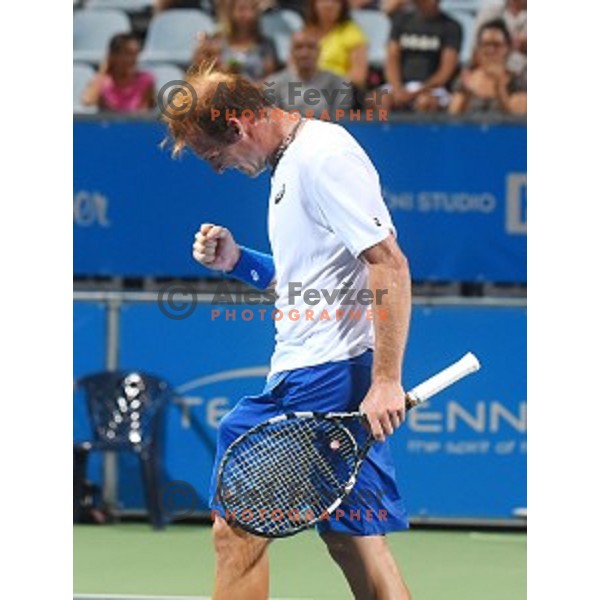 Grega Zemlja of Slovenia in action during first round men\'s singles at Tilia Slovenia Open, ATP Challenger in SRC Marina, Portoroz on August 11, 2015
