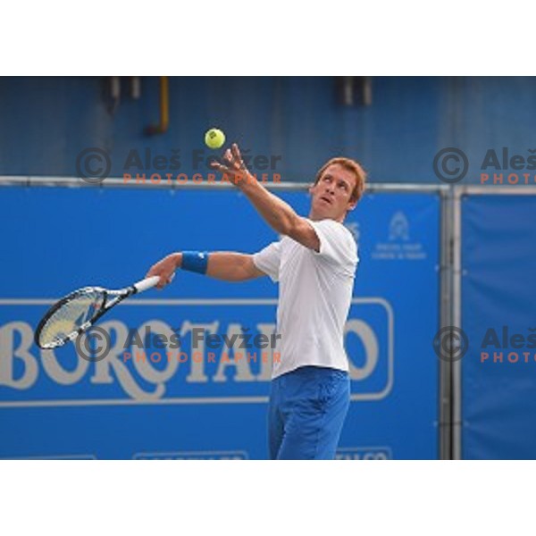 Grega Zemlja of Slovenia in action during first round men\'s singles at Tilia Slovenia Open, ATP Challenger in SRC Marina, Portoroz on August 11, 2015
