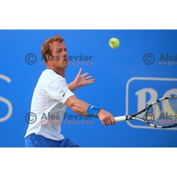 Grega Zemlja of Slovenia in action during first round men\'s singles at Tilia Slovenia Open, ATP Challenger in SRC Marina, Portoroz on August 11, 2015