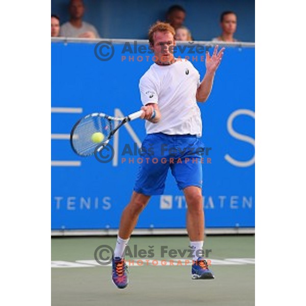 Grega Zemlja of Slovenia in action during first round men\'s singles at Tilia Slovenia Open, ATP Challenger in SRC Marina, Portoroz on August 11, 2015