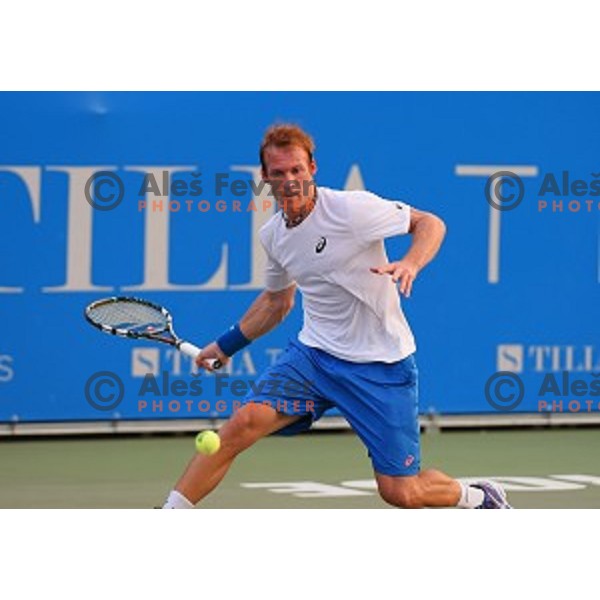 Grega Zemlja of Slovenia in action during first round men\'s singles at Tilia Slovenia Open, ATP Challenger in SRC Marina, Portoroz on August 11, 2015