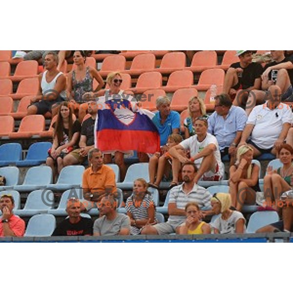 Grega Zemlja of Slovenia in action during first round men\'s singles at Tilia Slovenia Open, ATP Challenger in SRC Marina, Portoroz on August 11, 2015