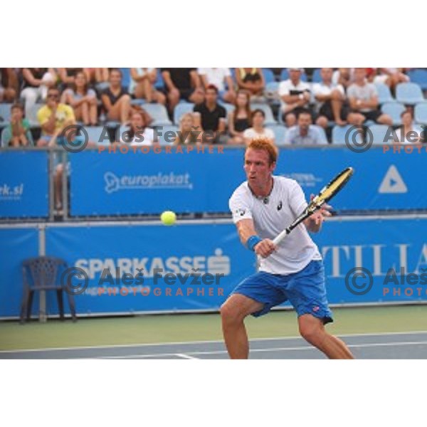 Grega Zemlja of Slovenia in action during first round men\'s singles at Tilia Slovenia Open, ATP Challenger in SRC Marina, Portoroz on August 11, 2015