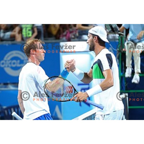 Grega Zemlja of Slovenia in action during the Final of men\'s singles at Tilia Slovenia Open, ATP Challenger in SRC Marina, Portoroz on August 15, 2015