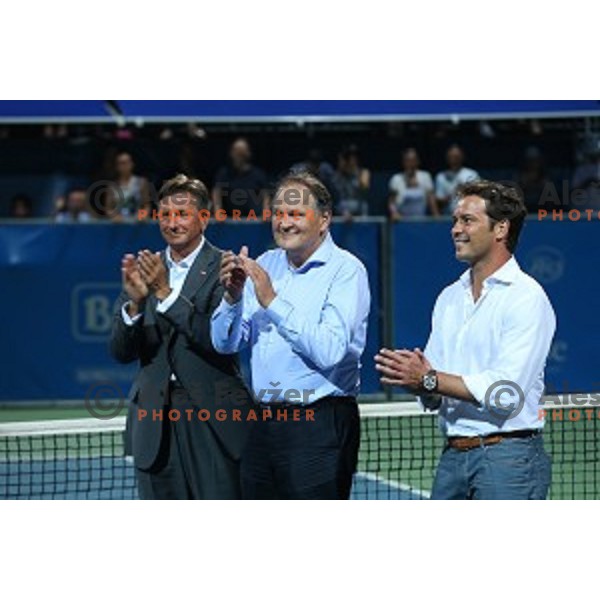 Borut Pahor, Marko Umberger, Denis Topcic during the Final of men\'s singles at Tilia Slovenia Open, ATP Challenger in SRC Marina, Portoroz on August 15, 2015