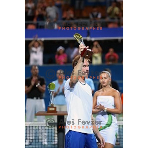 Grega Zemlja of Slovenia in action during the Final of men\'s singles at Tilia Slovenia Open, ATP Challenger in SRC Marina, Portoroz on August 15, 2015