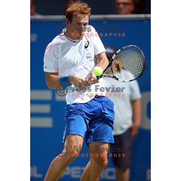 Grega Zemlja of Slovenia in action during the Final of men\'s singles at Tilia Slovenia Open, ATP Challenger in SRC Marina, Portoroz on August 15, 2015