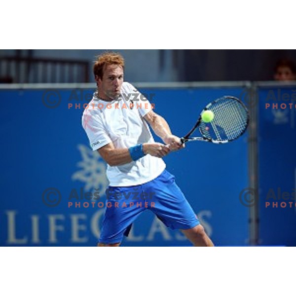 Grega Zemlja of Slovenia in action during the Final of men\'s singles at Tilia Slovenia Open, ATP Challenger in SRC Marina, Portoroz on August 15, 2015