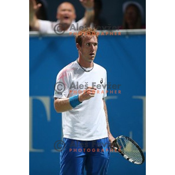 Grega Zemlja of Slovenia in action during the Final of men\'s singles at Tilia Slovenia Open, ATP Challenger in SRC Marina, Portoroz on August 15, 2015