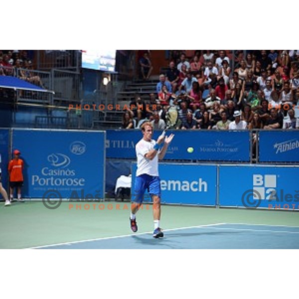 Grega Zemlja of Slovenia in action during the Final of men\'s singles at Tilia Slovenia Open, ATP Challenger in SRC Marina, Portoroz on August 15, 2015