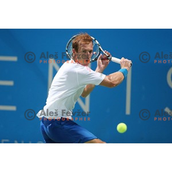 Grega Zemlja of Slovenia in action during the Final of men\'s singles at Tilia Slovenia Open, ATP Challenger in SRC Marina, Portoroz on August 15, 2015