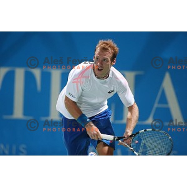 Grega Zemlja of Slovenia in action during the Final of men\'s singles at Tilia Slovenia Open, ATP Challenger in SRC Marina, Portoroz on August 15, 2015