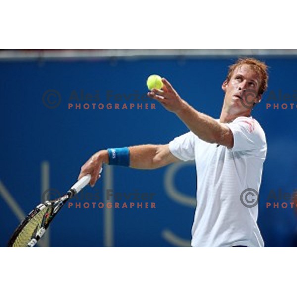 Grega Zemlja of Slovenia in action during the Final of men\'s singles at Tilia Slovenia Open, ATP Challenger in SRC Marina, Portoroz on August 15, 2015