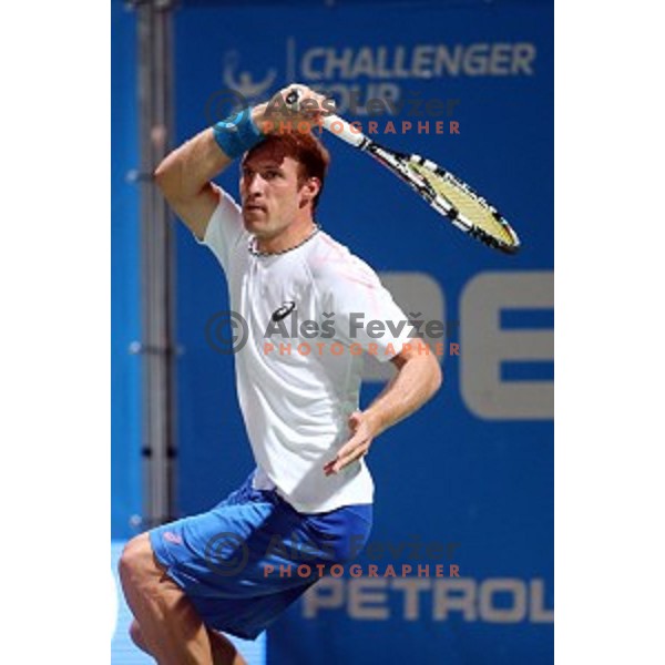 Grega Zemlja of Slovenia in action during the Final of men\'s singles at Tilia Slovenia Open, ATP Challenger in SRC Marina, Portoroz on August 15, 2015