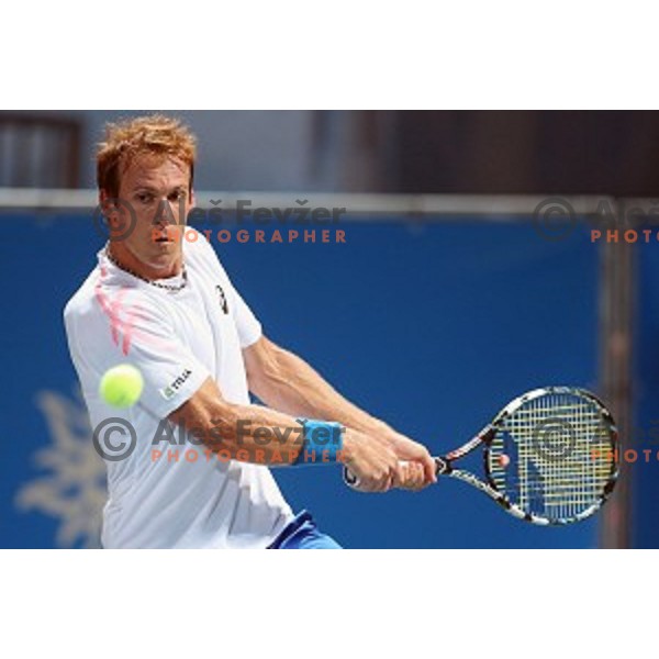 Grega Zemlja of Slovenia in action during the Final of men\'s singles at Tilia Slovenia Open, ATP Challenger in SRC Marina, Portoroz on August 15, 2015