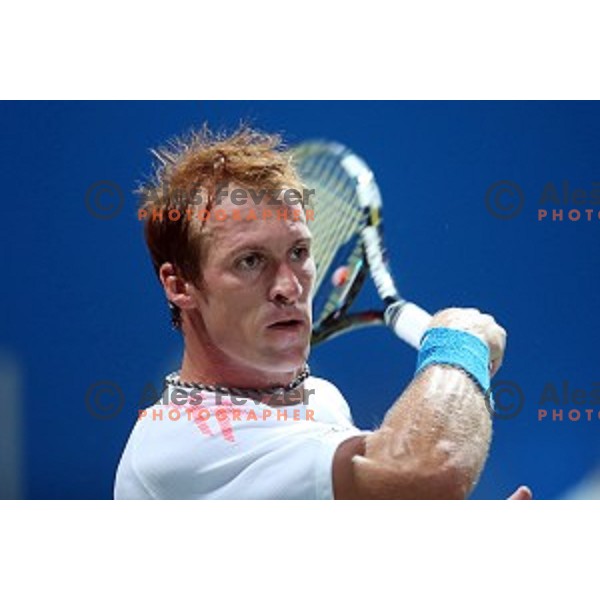 Grega Zemlja of Slovenia in action during the Final of men\'s singles at Tilia Slovenia Open, ATP Challenger in SRC Marina, Portoroz on August 15, 2015
