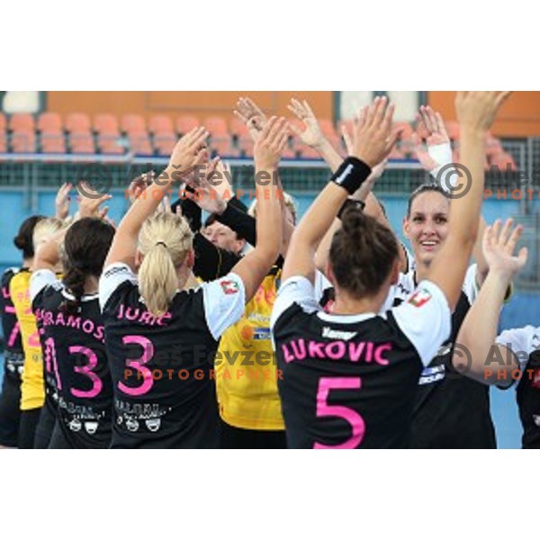 Players of Krim Mercator, winners of Slovenian Super Cup handball match Krim Mercator- Zelene Doline Zalec at SRC Marina, Portoroz on August 29, 2015