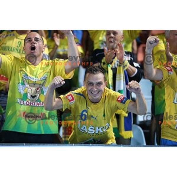 Players of Celje Pivovarna Lasko, winners of Slovenian Super Cup handball match between Celje Pivovarna Lasko and Gorenje Velenje at SRC Marina, Portoroz on August 29, 2015