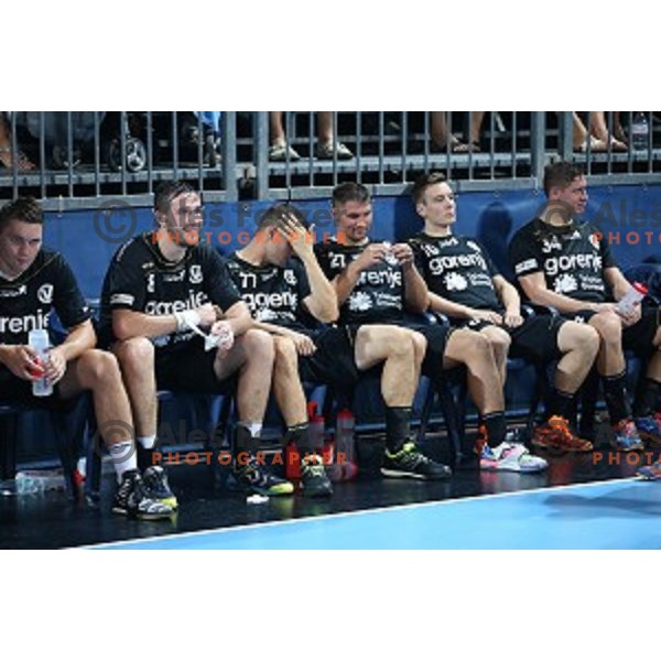 Players of Gorenje Velenje after Slovenian Super Cup handball match between Celje Pivovarna Lasko and Gorenje Velenje at SRC Marina, Portoroz on August 29, 2015