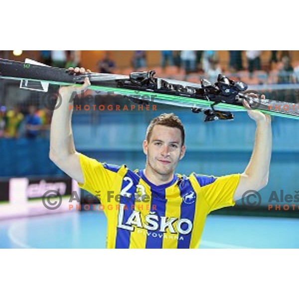 Miha Zarabec with MVP award at Slovenian Super Cup handball match between Celje Pivovarna Lasko and Gorenje Velenje at SRC Marina, Portoroz on August 29, 2015