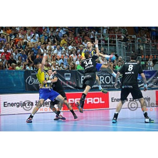 action during Slovenian Super Cup handball match between Celje Pivovarna Lasko and Gorenje Velenje at SRC Marina, Portoroz on August 29, 2015