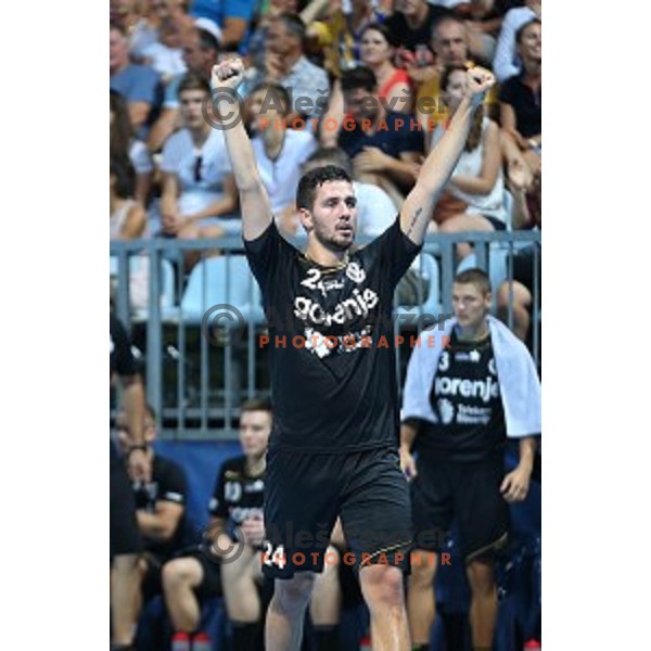 action during Slovenian Super Cup handball match between Celje Pivovarna Lasko and Gorenje Velenje at SRC Marina, Portoroz on August 29, 2015