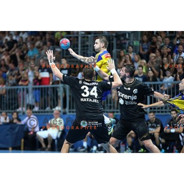 action during Slovenian Super Cup handball match between Celje Pivovarna Lasko and Gorenje Velenje at SRC Marina, Portoroz on August 29, 2015