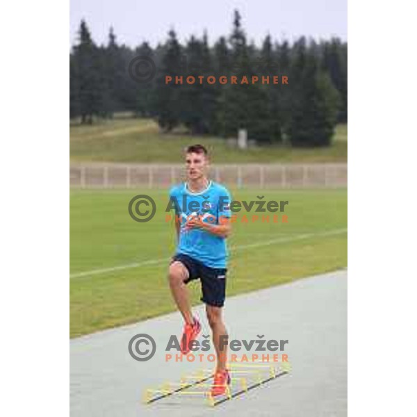 Gregor Grahovac during practice session at Rogla ( 1511m altitude ) , Slovenia on July 16, 2015