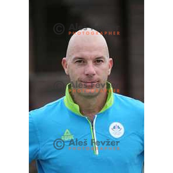 coach Rok Predanic during practice session at Rogla ( 1511m altitude ) , Slovenia on July 16, 2015