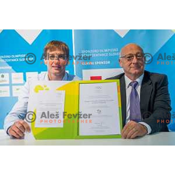 Iztok Cop and Bogdan Gabrovec during press conference of Olympic Committee of Slovenia, Kristalna palaca, Ljubljana, Slovenia, September 10th, 2015.