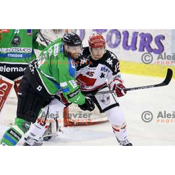 of Telemach Olimpija in action during ice-hockey match Telemach Olimpija-TWK Innsbruck in first round of EBEL league 2015/2016 in Hala Tivoli, Ljubljana, Slovenia on September 12, 2015