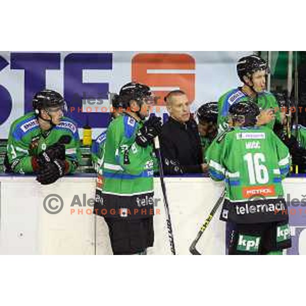 of Telemach Olimpija in action during ice-hockey match Telemach Olimpija-TWK Innsbruck in first round of EBEL league 2015/2016 in Hala Tivoli, Ljubljana, Slovenia on September 12, 2015