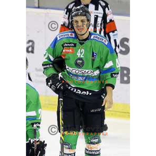 of Telemach Olimpija in action during ice-hockey match Telemach Olimpija-TWK Innsbruck in first round of EBEL league 2015/2016 in Hala Tivoli, Ljubljana, Slovenia on September 12, 2015