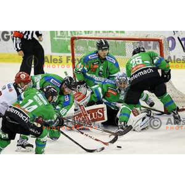 of Telemach Olimpija in action during ice-hockey match Telemach Olimpija-TWK Innsbruck in first round of EBEL league 2015/2016 in Hala Tivoli, Ljubljana, Slovenia on September 12, 2015