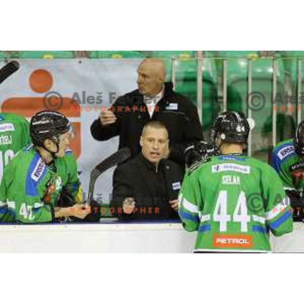 of Telemach Olimpija in action during ice-hockey match Telemach Olimpija-TWK Innsbruck in first round of EBEL league 2015/2016 in Hala Tivoli, Ljubljana, Slovenia on September 12, 2015