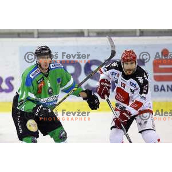 of Telemach Olimpija in action during ice-hockey match Telemach Olimpija-TWK Innsbruck in first round of EBEL league 2015/2016 in Hala Tivoli, Ljubljana, Slovenia on September 12, 2015