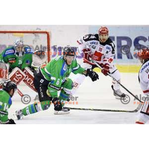 of Telemach Olimpija in action during ice-hockey match Telemach Olimpija-TWK Innsbruck in first round of EBEL league 2015/2016 in Hala Tivoli, Ljubljana, Slovenia on September 12, 2015