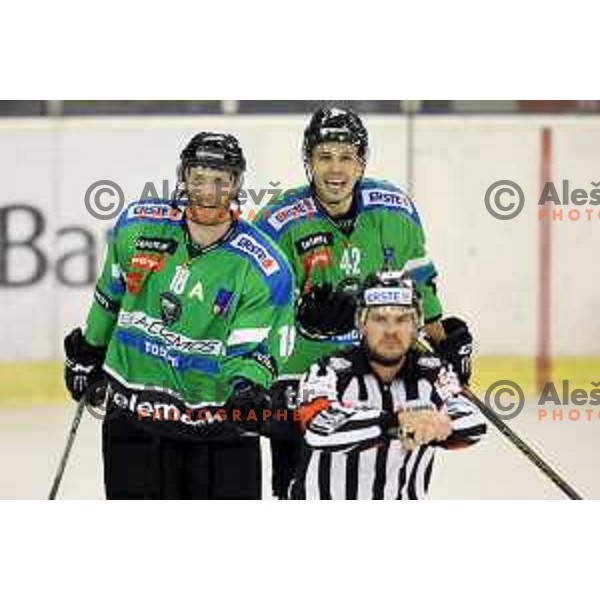 of Telemach Olimpija in action during ice-hockey match Telemach Olimpija-TWK Innsbruck in first round of EBEL league 2015/2016 in Hala Tivoli, Ljubljana, Slovenia on September 12, 2015