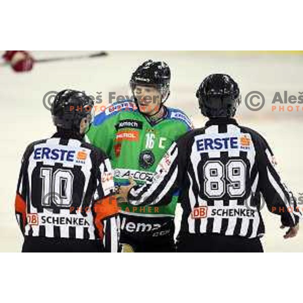 of Telemach Olimpija in action during ice-hockey match Telemach Olimpija-TWK Innsbruck in first round of EBEL league 2015/2016 in Hala Tivoli, Ljubljana, Slovenia on September 12, 2015