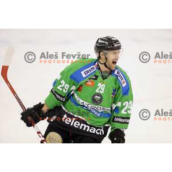 of Telemach Olimpija in action during ice-hockey match Telemach Olimpija-TWK Innsbruck in first round of EBEL league 2015/2016 in Hala Tivoli, Ljubljana, Slovenia on September 12, 2015